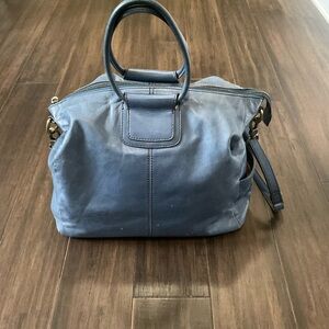 Hobo Sheila Medium Leather Blue Silver Galaxy Satchel Shoulder Bag (FLAWED)